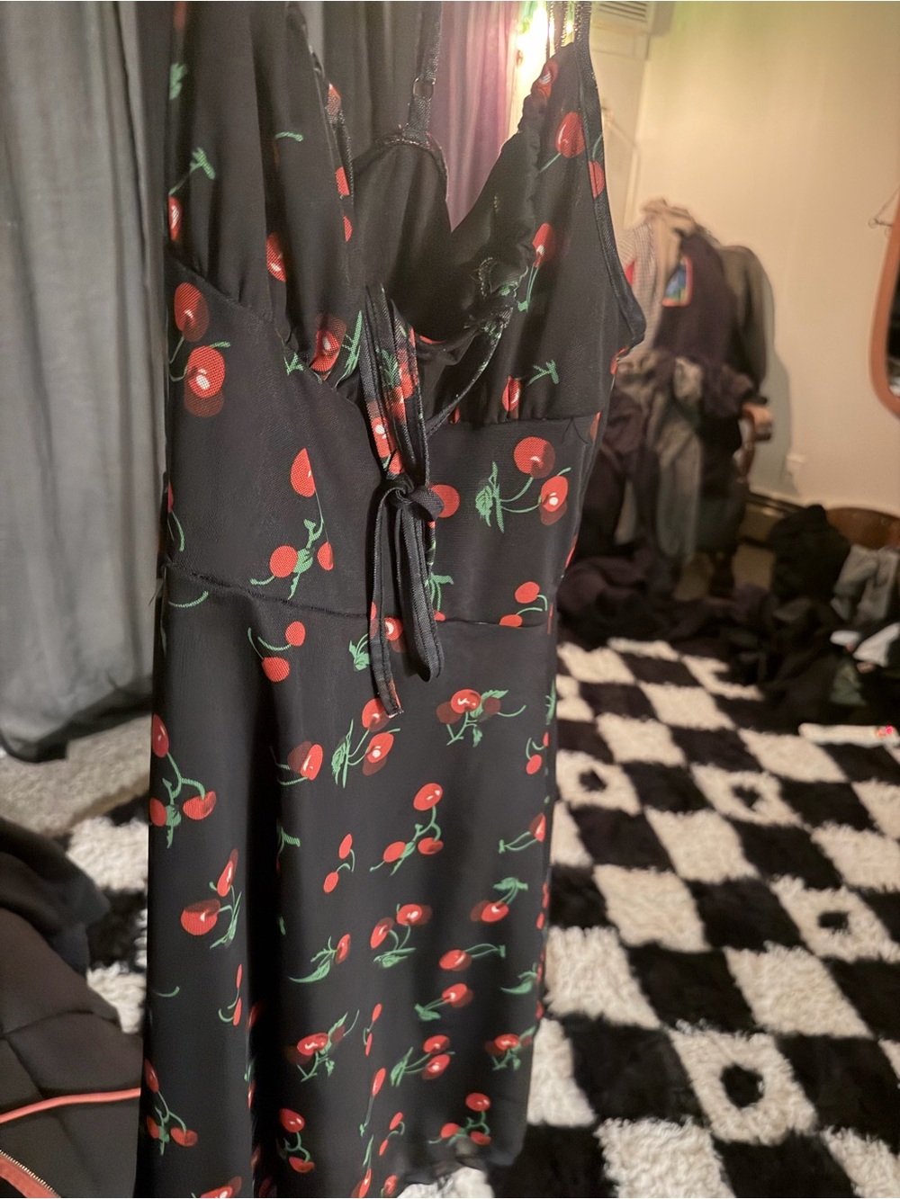 SHEIN Black Cherry Print Midi Slip Dress